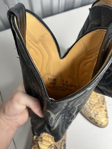 Cowboy Boots Men's 7D Leather & Snake Western USA Ranch Black Shoes - Picture 16 of 23