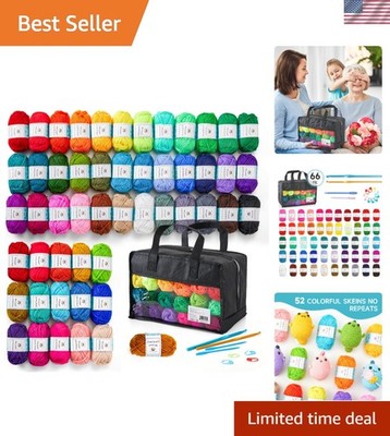 Complete Crafting Set: 52 Acrylic Yarn Skeins, Hooks, Needles, and Bag Included