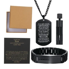 CaleesLLC 2Pcs American Flag Dog Tag and Watch Band Link Bracelet N-2 