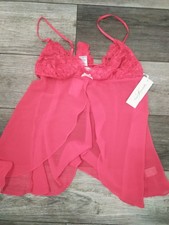 Linea Donatella Size M -- RED Nylon 2-Piece Thong Babydoll Lingerie Set NWT 