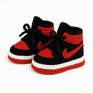 KING COLE Crochet Amigurumi baby shoes Red Nike Air Jordan sneakers trainers Pattern Only