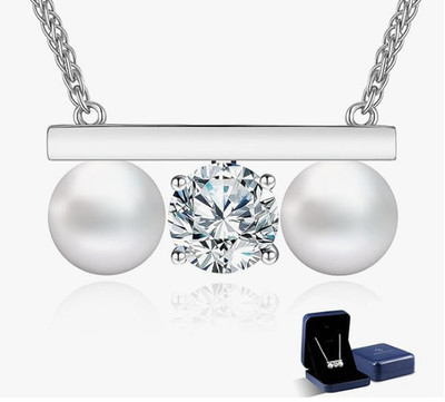 Luxus Edison Perle & Moissanit Halskette - AAAA+ Perle 925 Sterling Silber fein