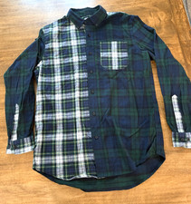 L.L. Bean Mens Flannel Shirt Blue Green Plaid Button Down Slightly Fitted Sz L