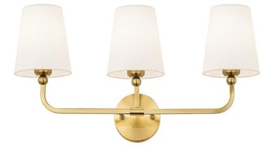 Bathroom Light Fixtures, Brushed Gold Vanity Lights with Flared White Fabric Sha