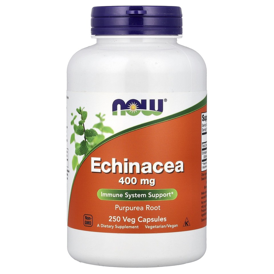 Now Foods Echinacea 400 mg 250 Veg Capsules GMP Quality Assured, Vegan,