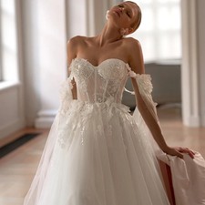Princess A-Line Wedding Dresses Sweetheart Appliques Corset Back Bridal Gowns