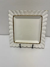 4 Square Side Salad Plate Porcelain Ruffled Edge w/Gold Trim New