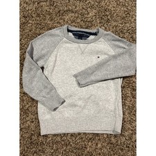 Tommy Hilfiger Kid Grey Raglan Crewneck Cotton Knit Sweater 6 Preppy Casual Crew