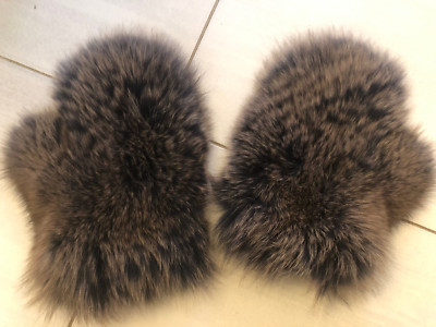 New Real  Dark Greyish Fox Fur Gloves Mittens Soft and Furry