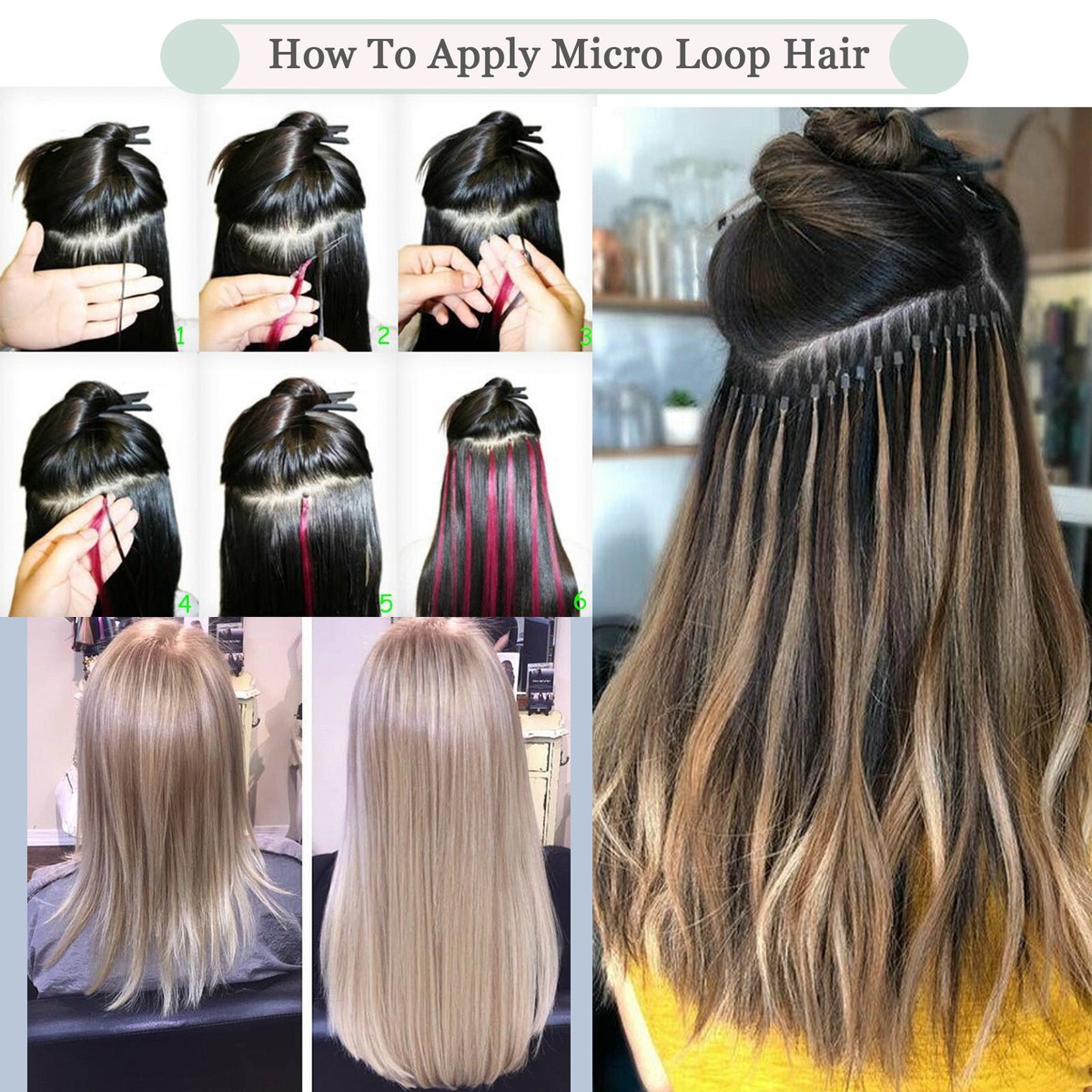 NEW Whole Head 22” Soft Black Silicone Micro Loop Hair Extensions NEW Whole Head 22” Soft Black Silicone Micro Loop Hair  main image 4