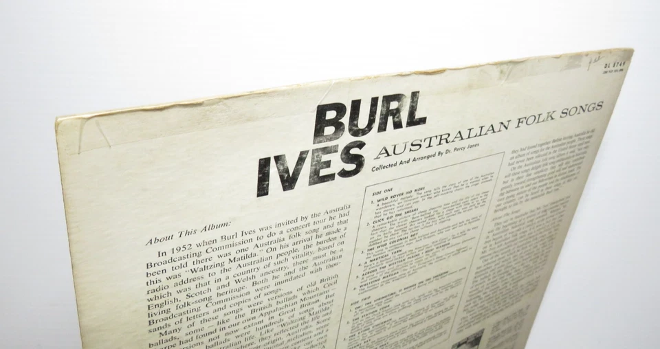 BURL IVES АВСТРАЛИЙСКИЕ НАРОДНЫЕ ПЕСНИ (VG +) DL-8749 LP ВИНИЛОВАЯ ПЛАСТИНКА - Изображение 4 из 4