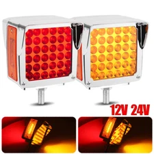 2 Square Dual Face Stud Mount Pedestal Cab Fender Turn Signal Light 78 LED Truck