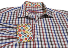 Sz XL Robert Graham Button Up Shirt Mens COLORFUL Flip Cuff Check Gray EXCELLENT