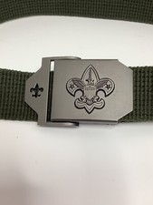 Boy Scouts America Adjustable Web Belt BSA Logo Buckle S/M 32" Olive Green