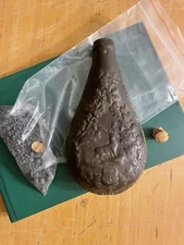 Antique Civil War Era Black Powder Gunpowder Flask Embossed Leather Deer