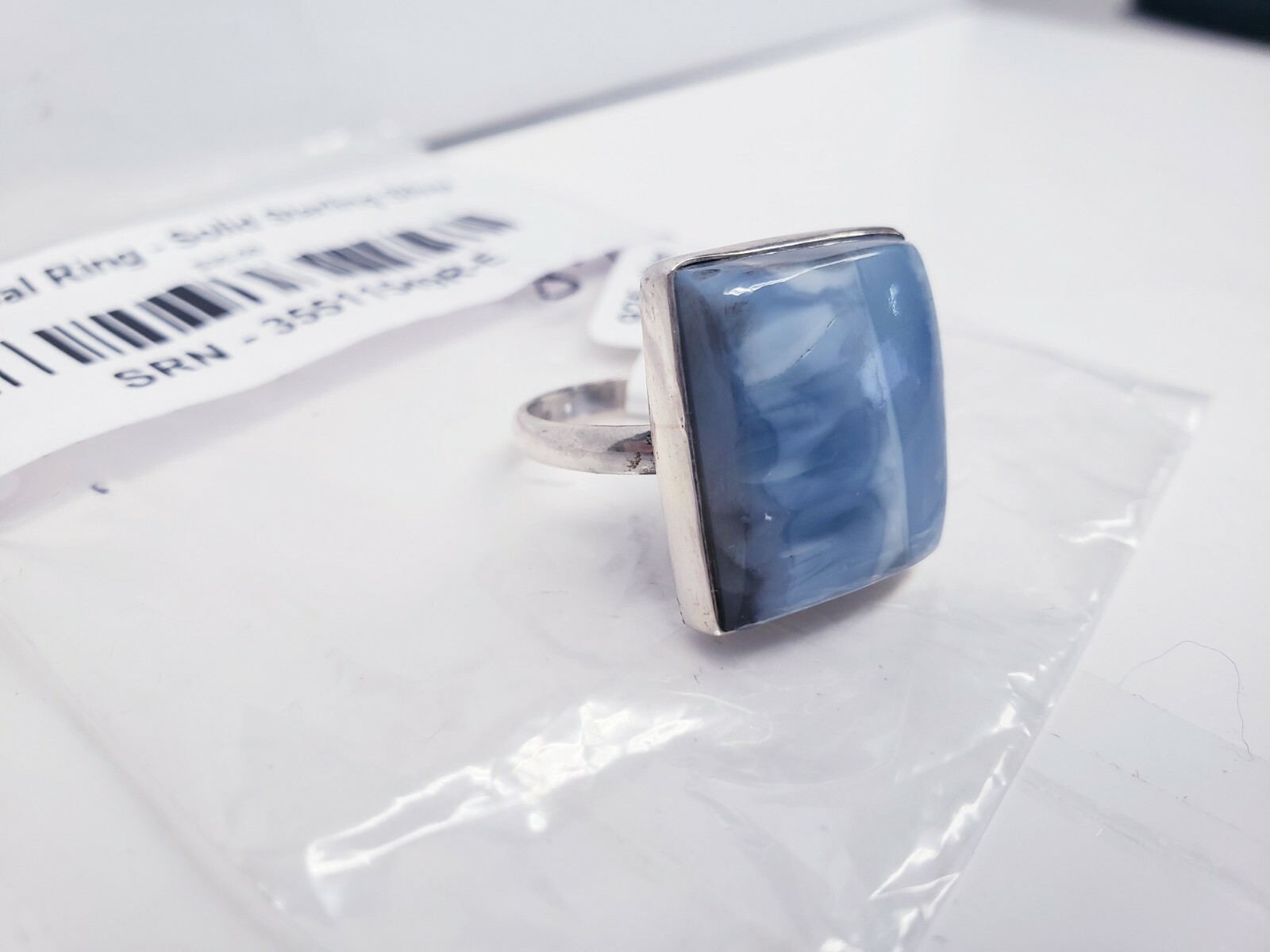 Solid Sterling Silver Blue Opal Square Ring - image 7
