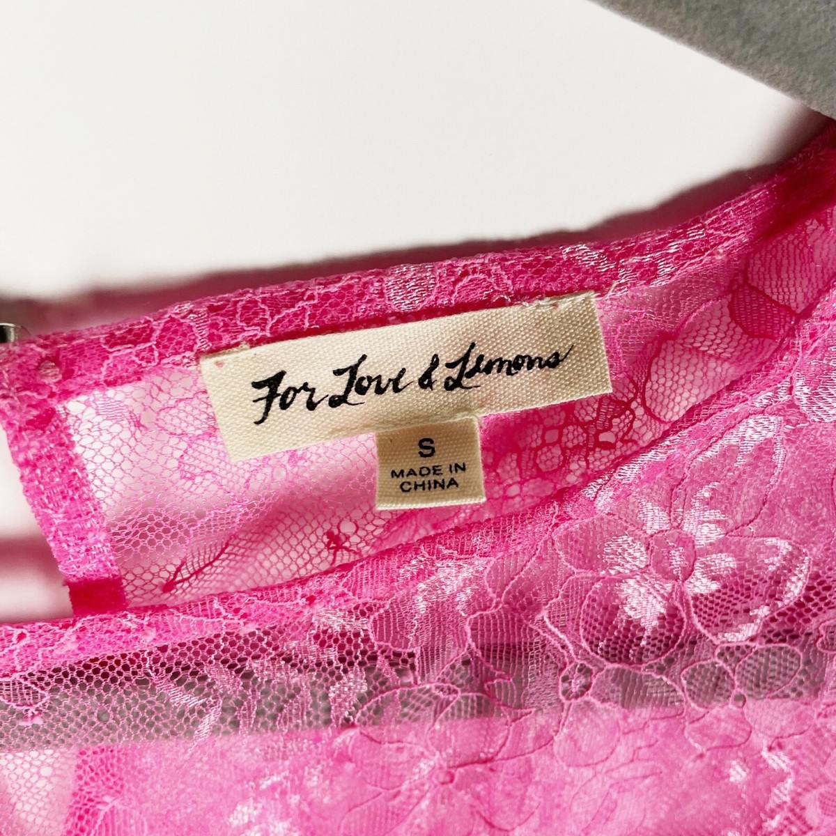 For Love And Lemons Sheer Pink Allover Lace Ruffle Long Sleeve 