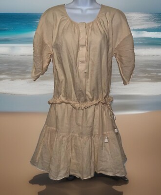 See By Chloe (4) Pink Mini Button Up Drawstring Waist Peasant Dress Pockets  NOTE | eBay