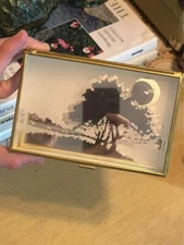 Crowning  Touch VTG Jewelry Box Mirrored Etched Glass Panel Brass Hinged Footed 