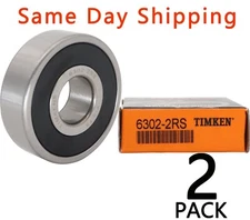 (2 PACK) USA TIMKEN 6302-2RS 15X42X13MM Double Rubber Seal Ball Bearings