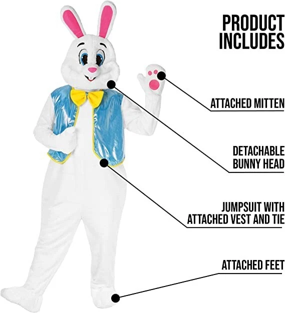 Adult Deluxe Easter Bunny Costume Unisex White Rabbit Mascot Fancy Dress - Image 2 of 4