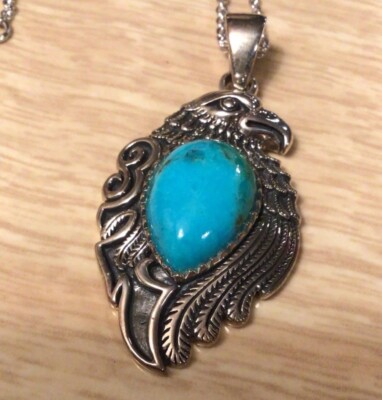   BBJ Southwest Style Sterling Silver Turquoise Eagle Pendant For Necklace 
