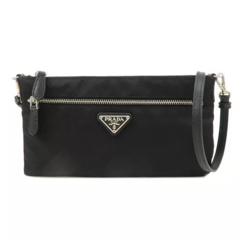 Auth PRADA Shoulder Bag Pouch Black Nylon Leather 1M1187 Used