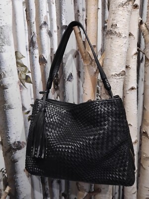 MASSIMO DUTTI LEATHER BAG HANDBAG BLACK KNITTED PERFECT | eBay