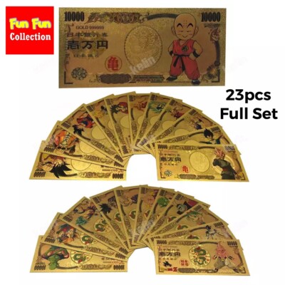 23pcs/lot Dragonball Z 10000 Yen Gold Japan Dragonball Z Banknote