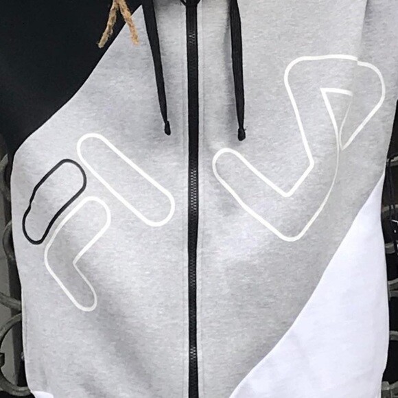 Felpa con cappuccio e zip intera in pile da uomo Fila Grigio Nero Bianco