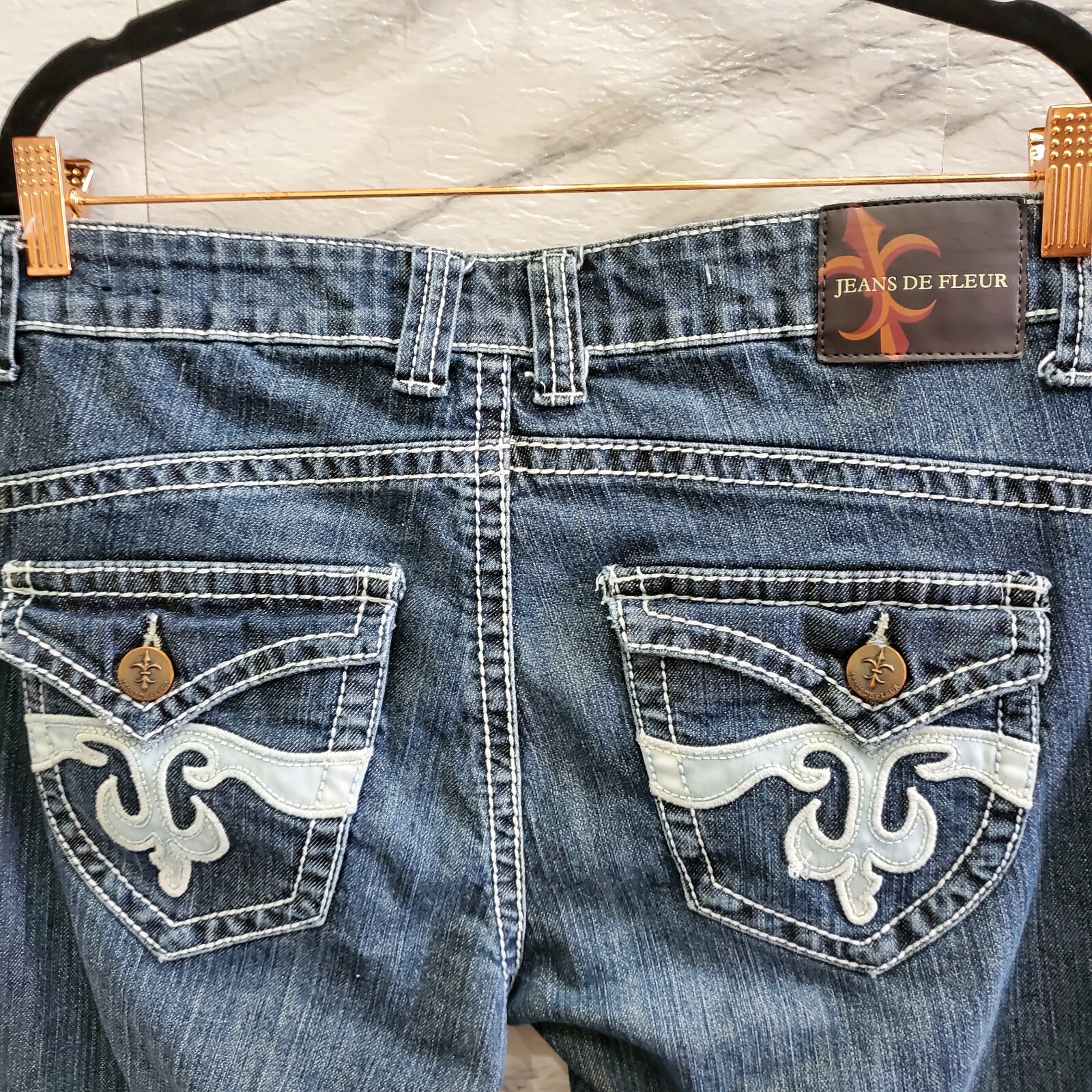 Women's Blue Stretch Bootcut Jeans Size 11 Comfort Denim by Jeans De Fleur-image