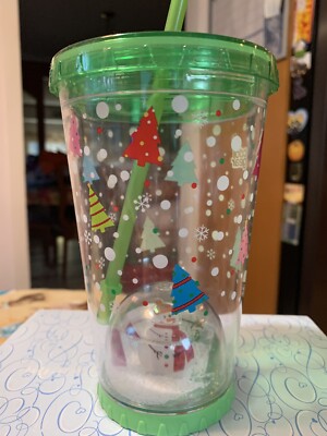 Cool Gear Multi Color Christmas Tree Tumbler w/Removable Snowman Snow Globe New