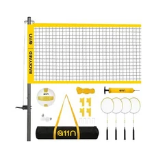 A11N Outdoor Volleyball and Badminton Combo Set - Includes Adjustable Height ...