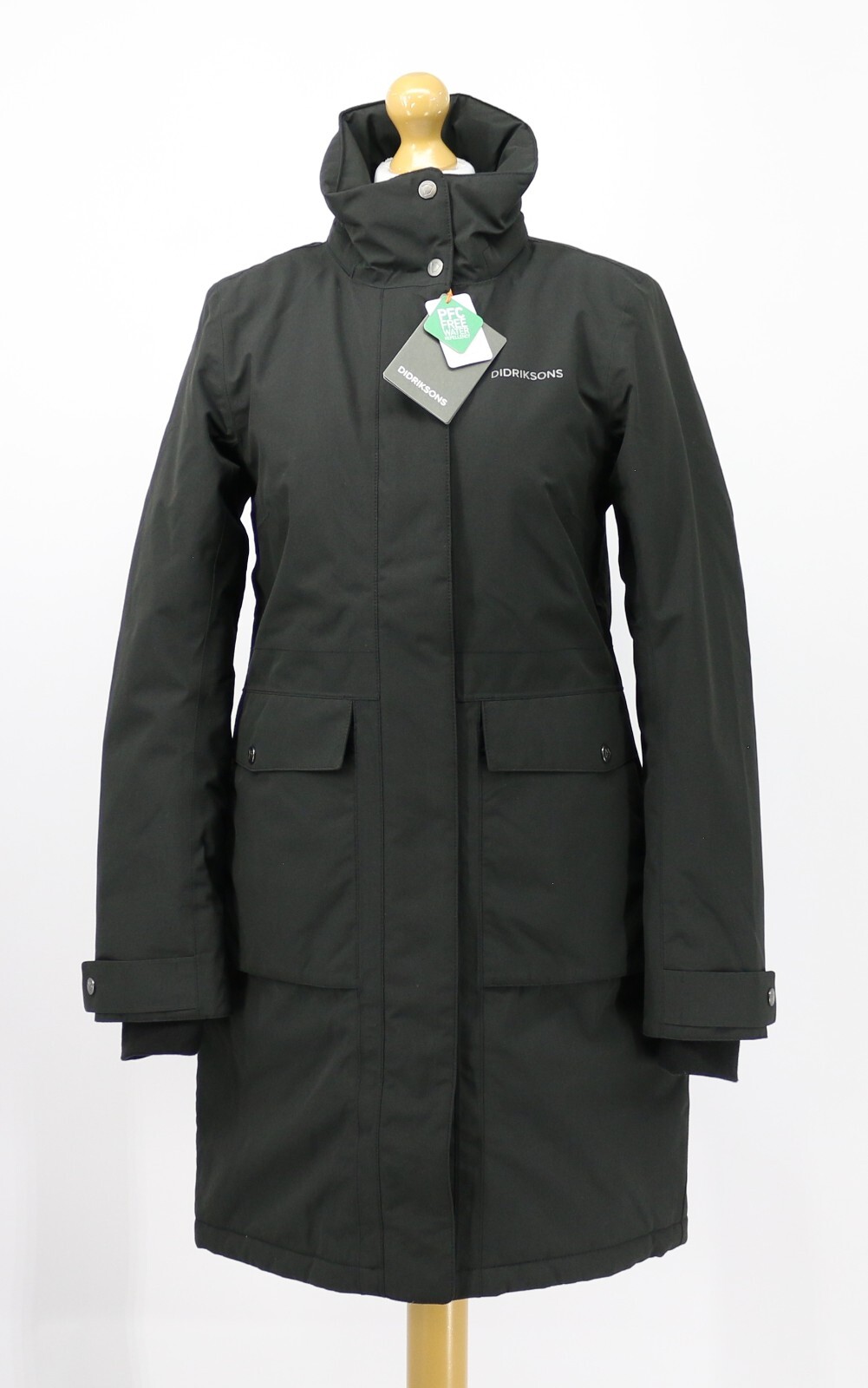 DIDRIKSONS EMILIA PARKA 3 WOMENS LONG JACKET UK 8/EU 34 BLACK RRP £210