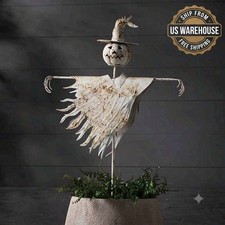 Rustic Metal White Scarecrow Yard Stake Autumn Fall Lawn Garden FS US