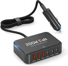200W GaN 6-Port USB C Car Charger for MacBook Pro/Air/Dell/HP Laptop/PD3.0/PPS