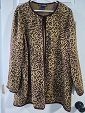 Nina Leonard 1X Leopard Print Hook and Loop Open Front Cardigan READ