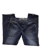 Express Women's Medium Wash Dark Blue Denim Jeans 5-Pocket Button Zipper Logo