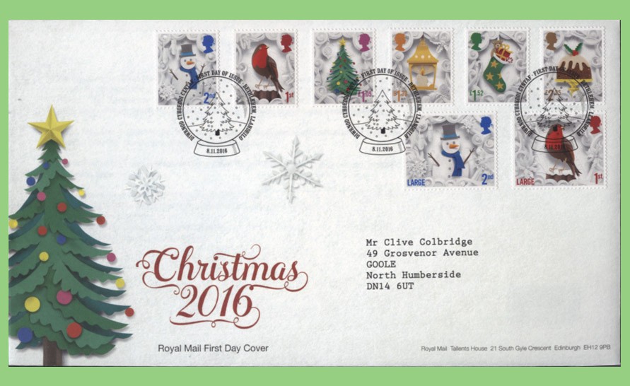 G.B. 2016 Christmas set on Royal Mail First Day Cover, Bethlehem