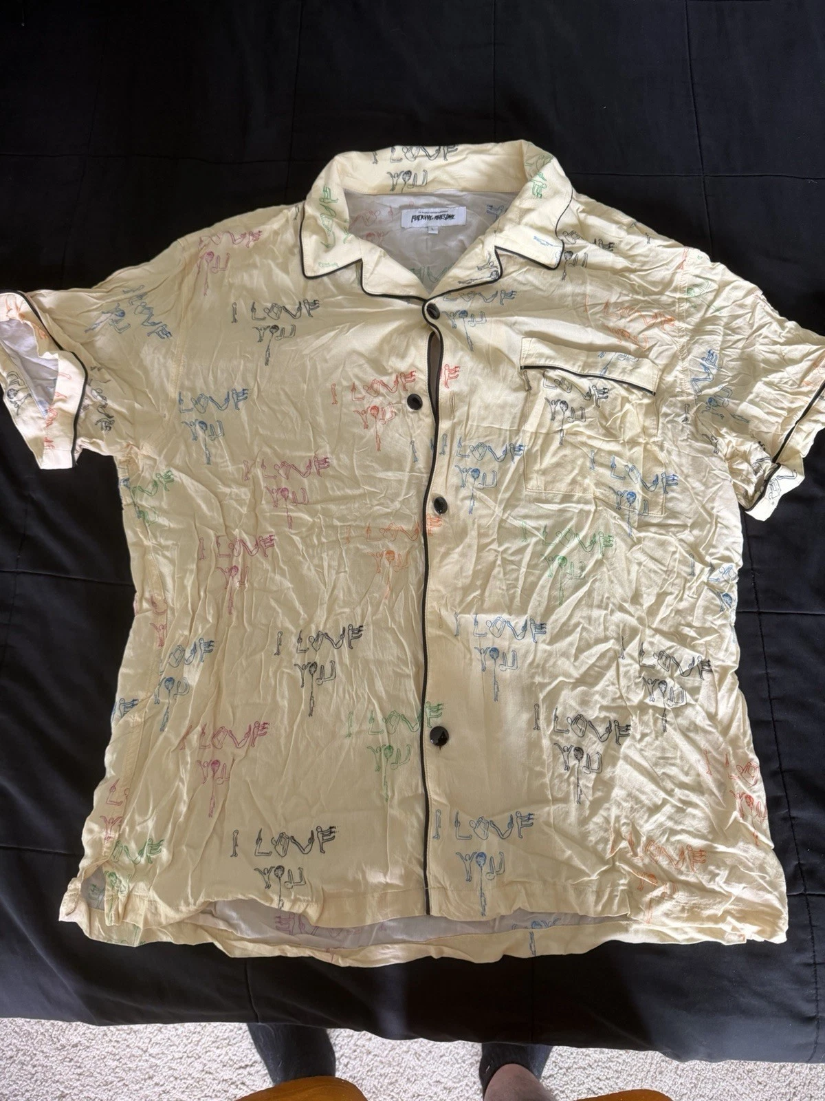 FA I Love You Camp Shirt Cream Button Up Skate Streetwear Mens L