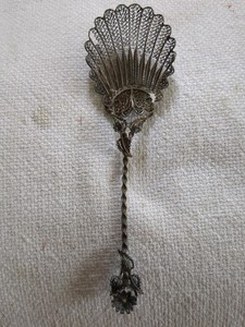Antique Filigree Silver Spoon With Ornamental Design