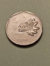 1981 🇲🇽 MEXICO MEXICAN 5 PESOS WORLD COIN KM#485 QUETZALCOATL EXF-AU FREE SHIP