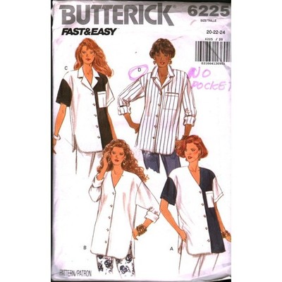 ハンドメイドうめ Vintage Butterick 6225 Sewing Pattern 1992 Misses Shirt Tunic Size