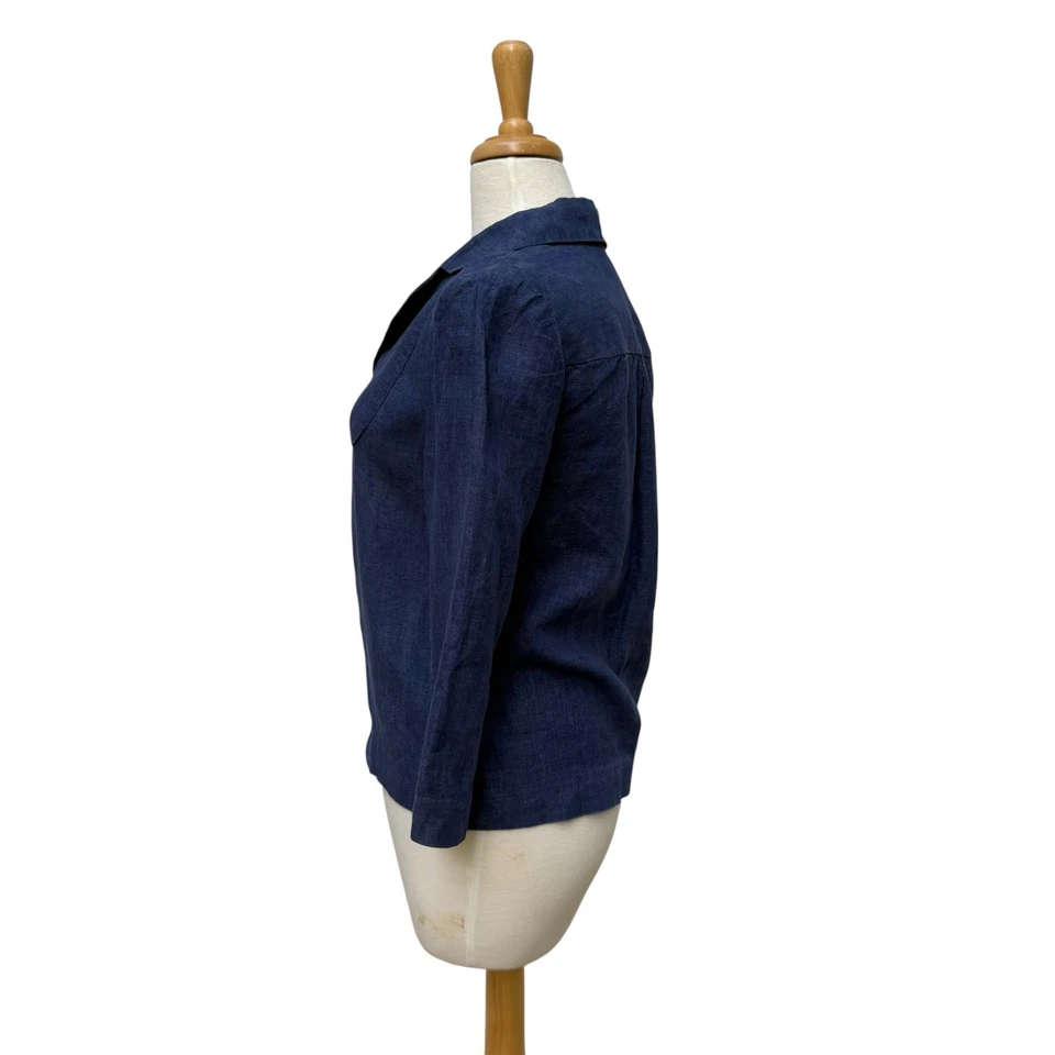 Chaqueta Top Madison Studio 100% Lino Ligera Talla 6 Azul Marino Manga 3/4 Un Botón Foto 3 de 4