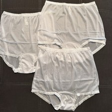 3 PAIR Bali 26210 White M/6 100 Nylon Satin Full Cut Brief Panties High Waist