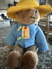 Vintage Paddington Bear Plush Eden Toys Yellow Hat Blue Coat Darkest Peru Tag