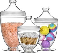 Acrylic Apothecary Jars with Lids, 3-Piece Vanity Organizer Canisters, Storage