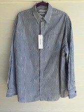 Calvin Klein Men's Shirt White Blue M Relaxed Fit Striped Button Up Long Sleeve