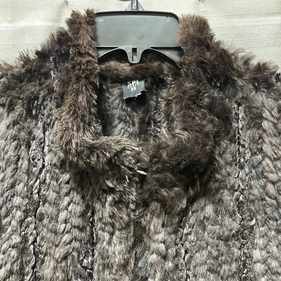 复古 SPI 25 针织 100% 兔毛背心 XL 码 - XXL 安哥拉深棕色拉链 Y2K — 第 3/4 张图片