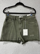 KanCan Olive Green Distressed High Rise Frayed Hem Denim Shorts Women’s Size 28